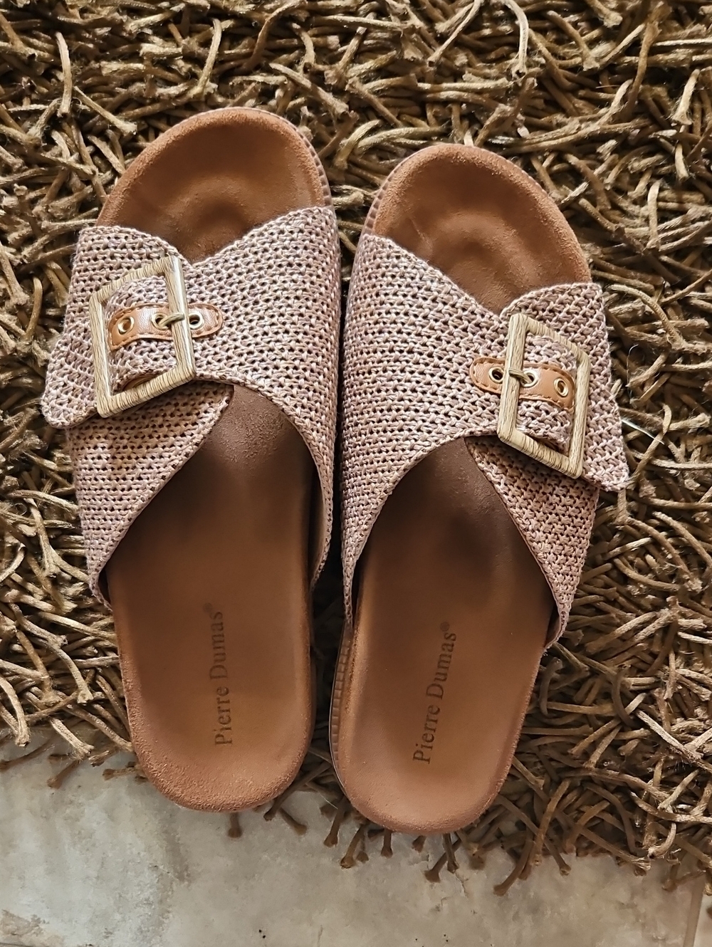 Pierre Dumas Women's Taupe Knit Slide Sandals with Buckle Size 8.5 - Picture 3 of 7